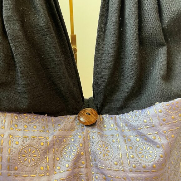 Artisan Thai Boho Bag Purple/green with black Cotton-strap Wooden Beads & Button - Picture 3 of 13